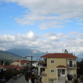 Blick vom Balkon auf der Westseite Richtung Bucht von Sami